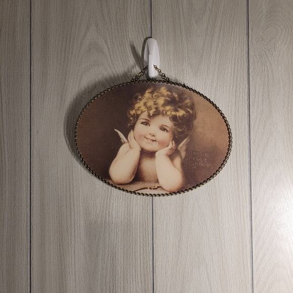 Vtg Bessie Pease Gutmann Framed Print Of Baby Angel W/Chain Edge & Hanger 8x11 - Picture 7 of 7